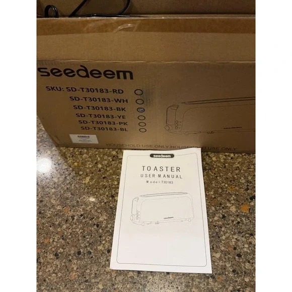 Seedeem 2 Slice Long Slot Toaster Kitchen OS Black New SD-T30183-BK Wide Slot - Picture 2 of 3